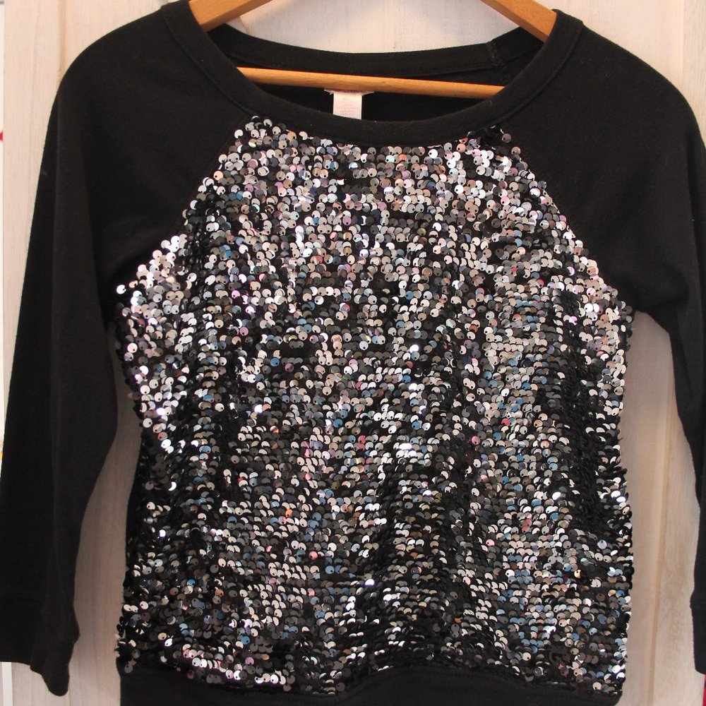 Justice Girls 14 Black Silver Sequin Sweatshirt